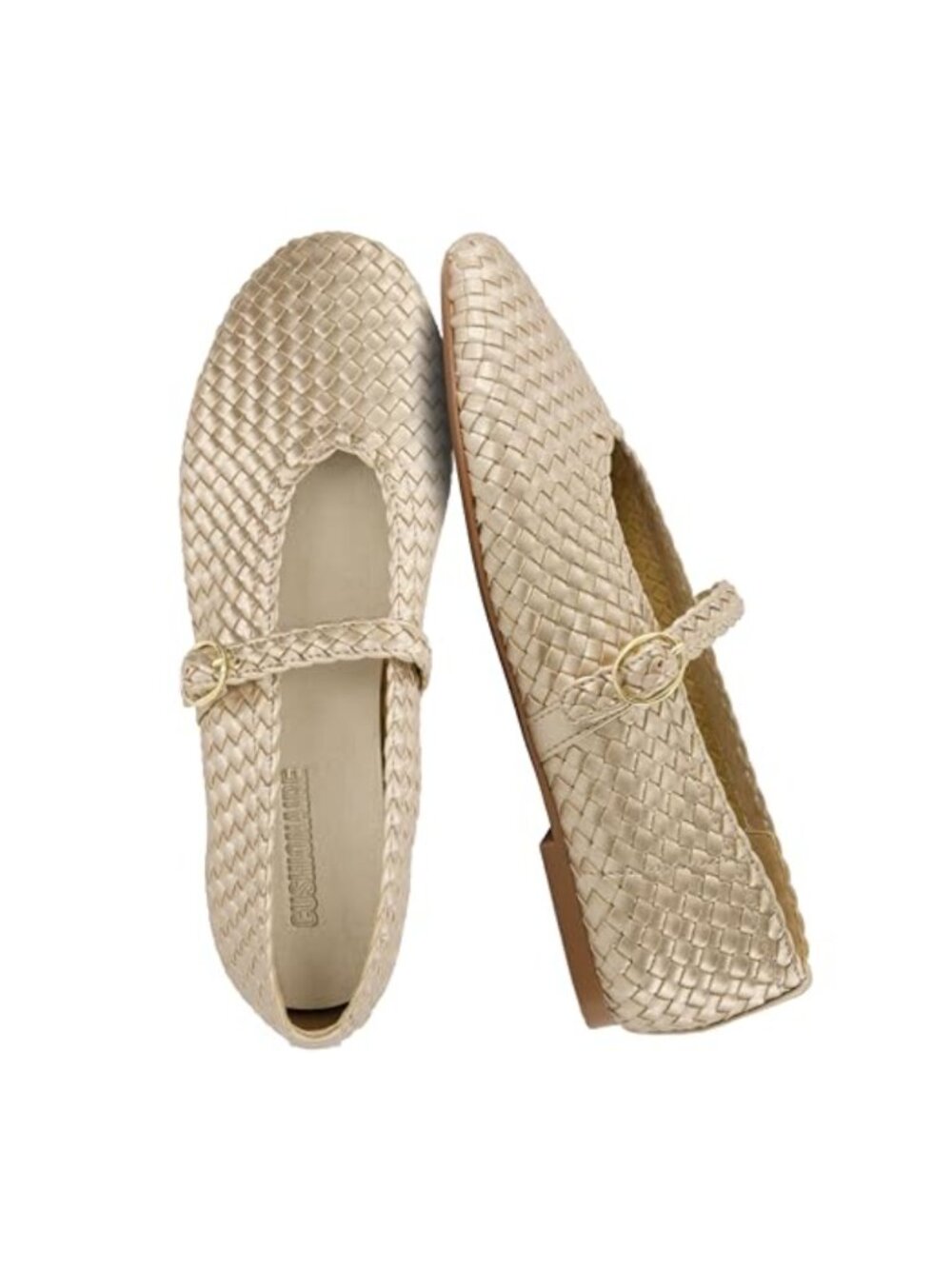 Woven Mary Jane Flats with Strap Memory Foam Comfort